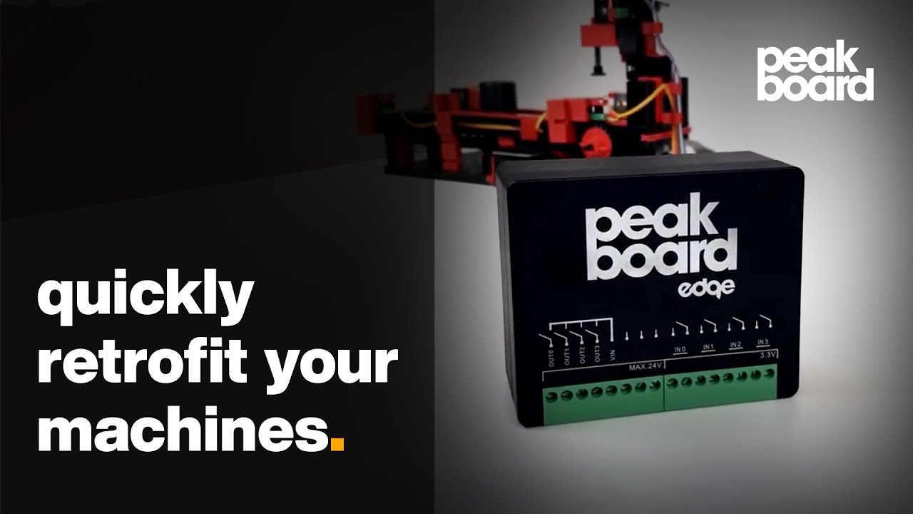 In today's video, we will show you how to retrofit an old machine with Peakboard Edge. All you need is Peakboard Edge in combination with Peakboard Enterprise and a standard light barrier with a relay output. You’ll also learn how to connect everything with each other, as well as how to read and visualize data from the inputs of Peakboard Edge.