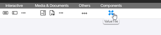 The [Components] category in the control area, here with a `ValueTile` component