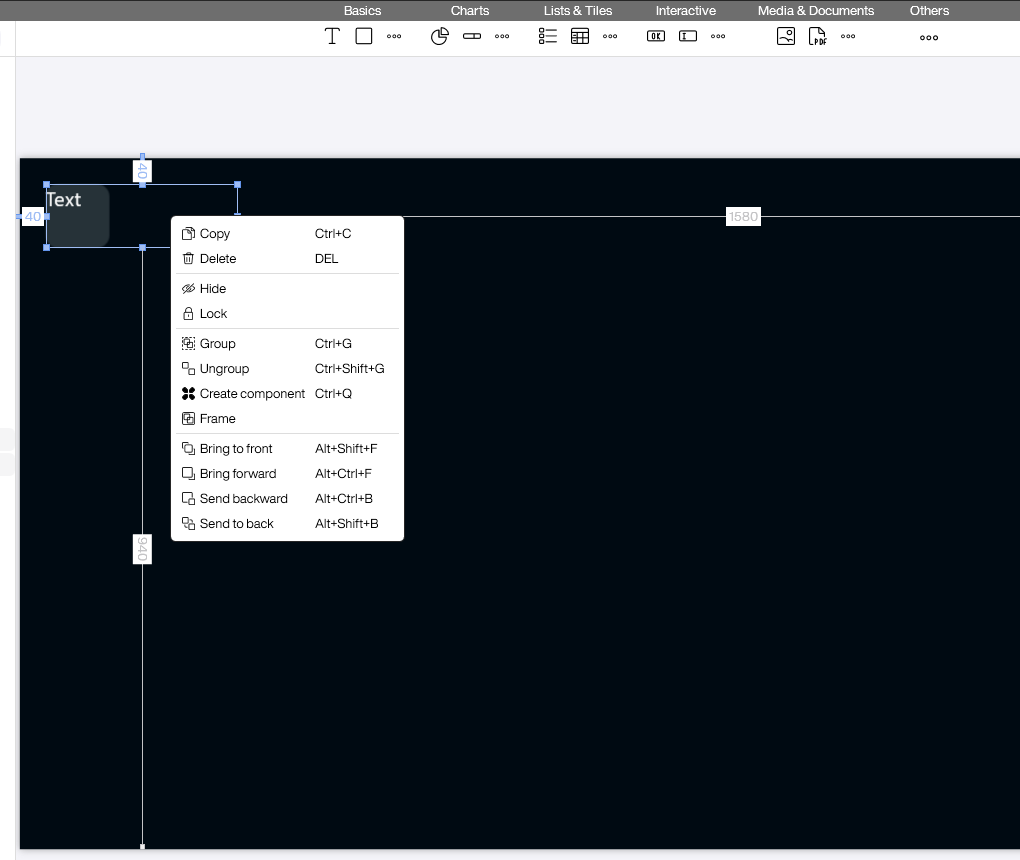 Kontextmenü mit Group, Ungroup, Create component