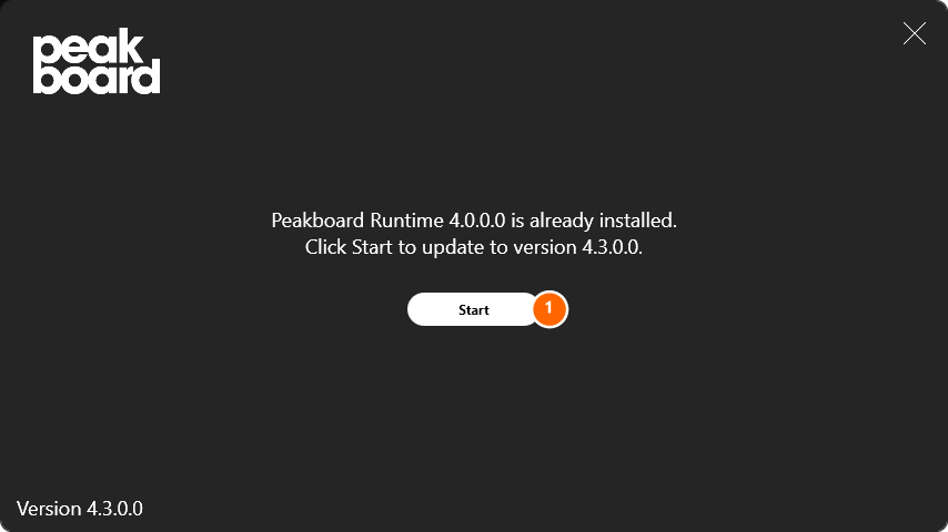 Welcome screen of the Peakboard Runtime Setup