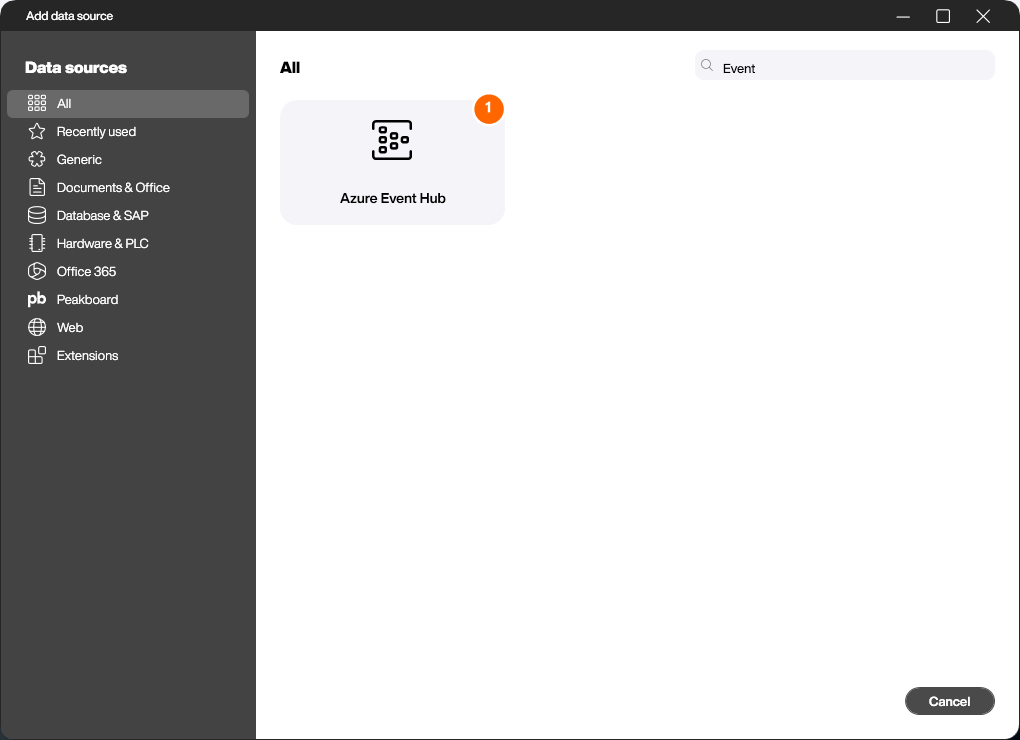 Azure Event Hub als Datenquelle hinzufügen