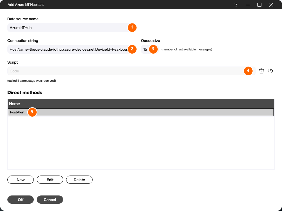 Connection details for the Azure IoT Hub