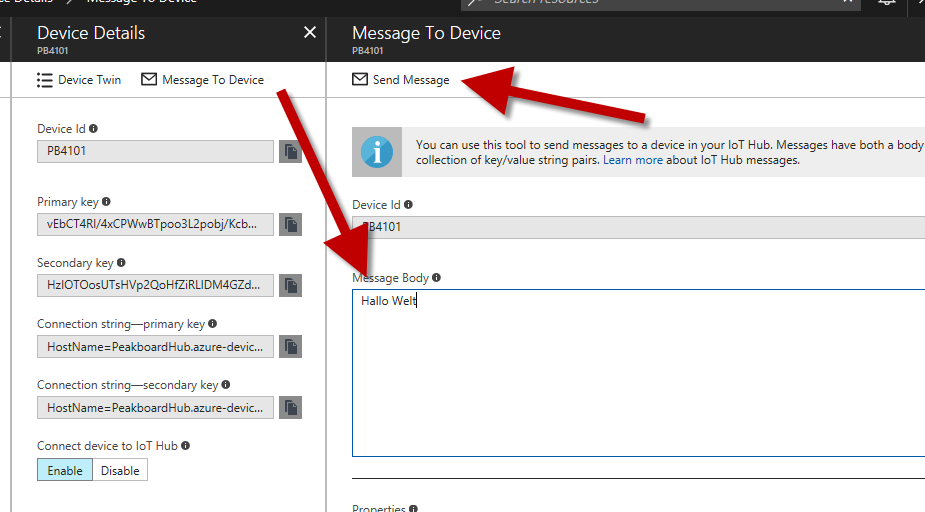 Send a test message from the Azure portal