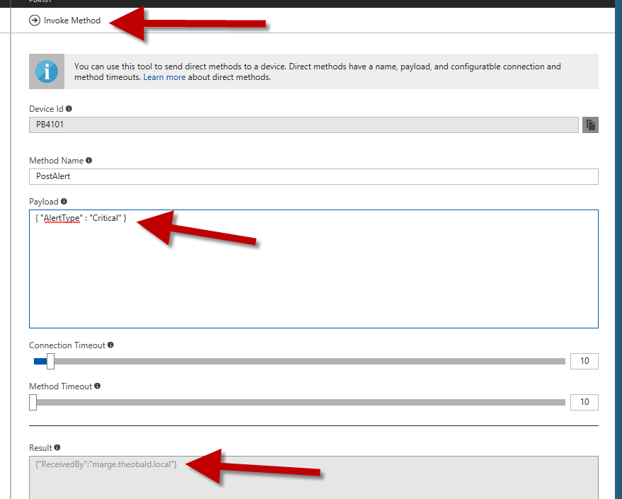 Invoke a direct method from the Azure portal