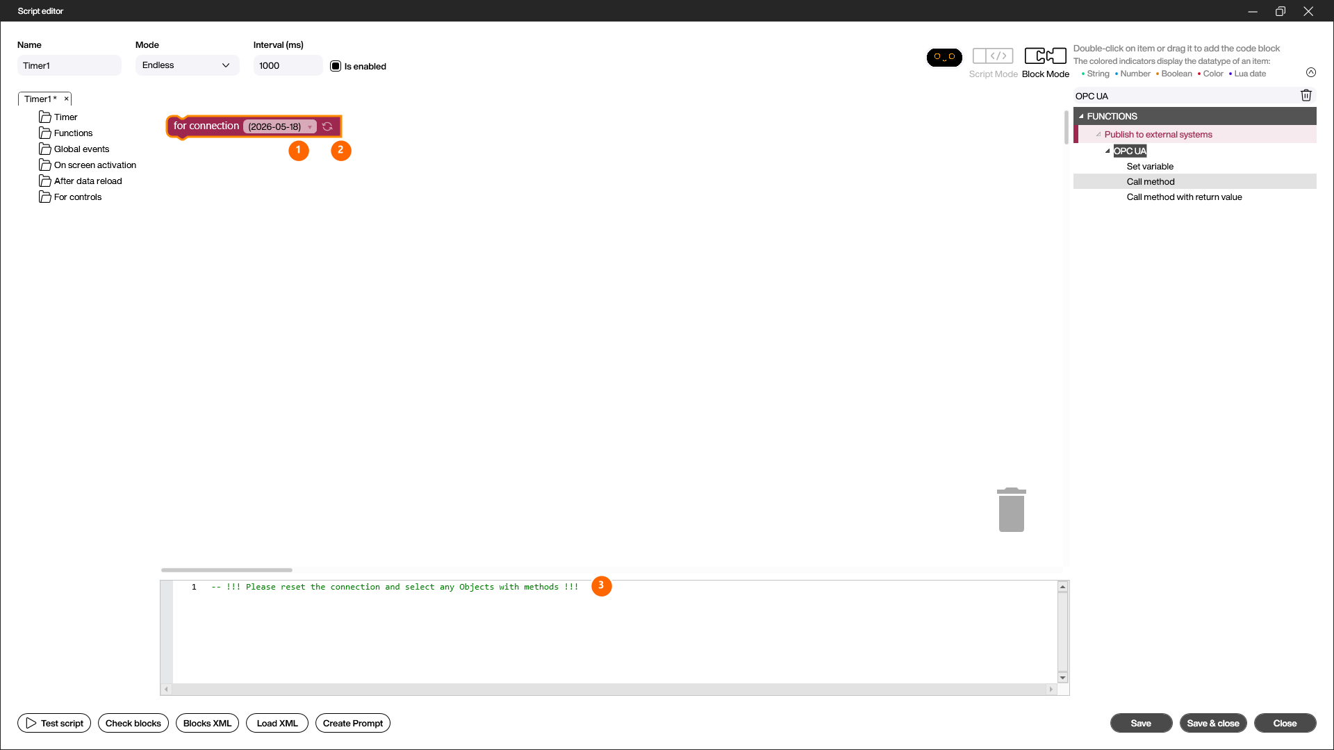 The Call method block before a method is selected