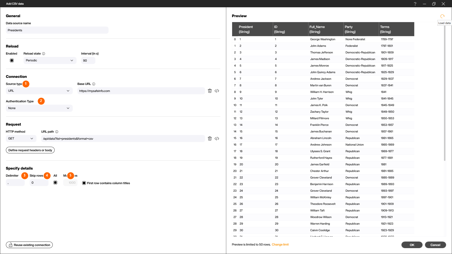 CSV Datenquelle konfigurieren