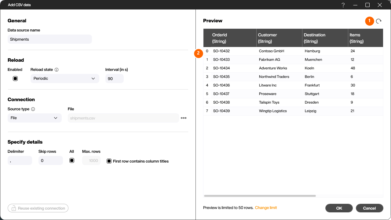 Load the CSV preview data