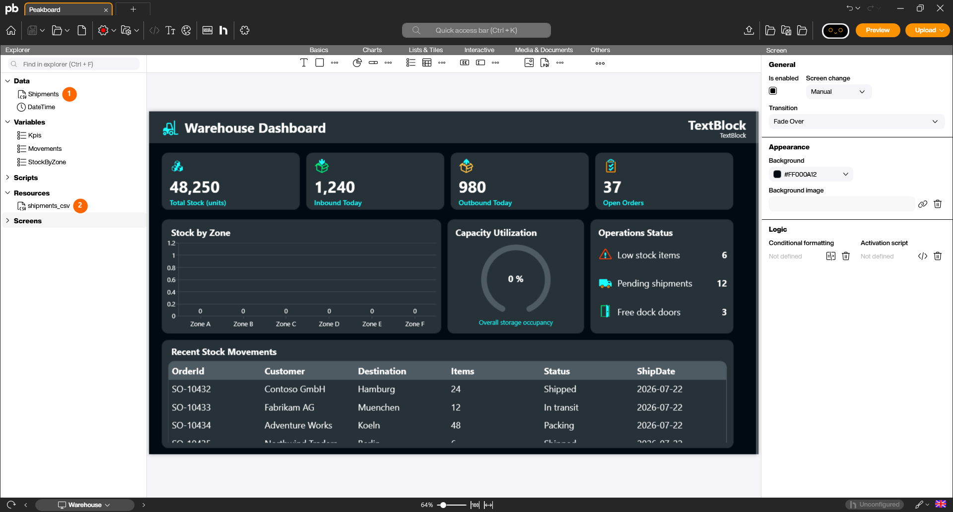 CSV data source in the Explorer
