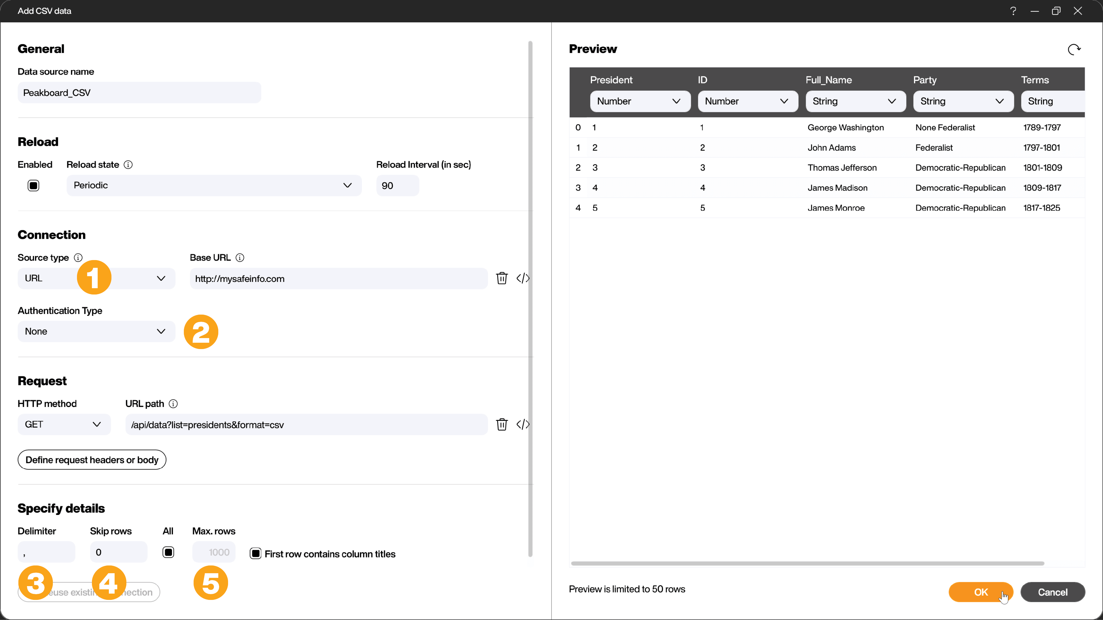 CSV Data Dialog