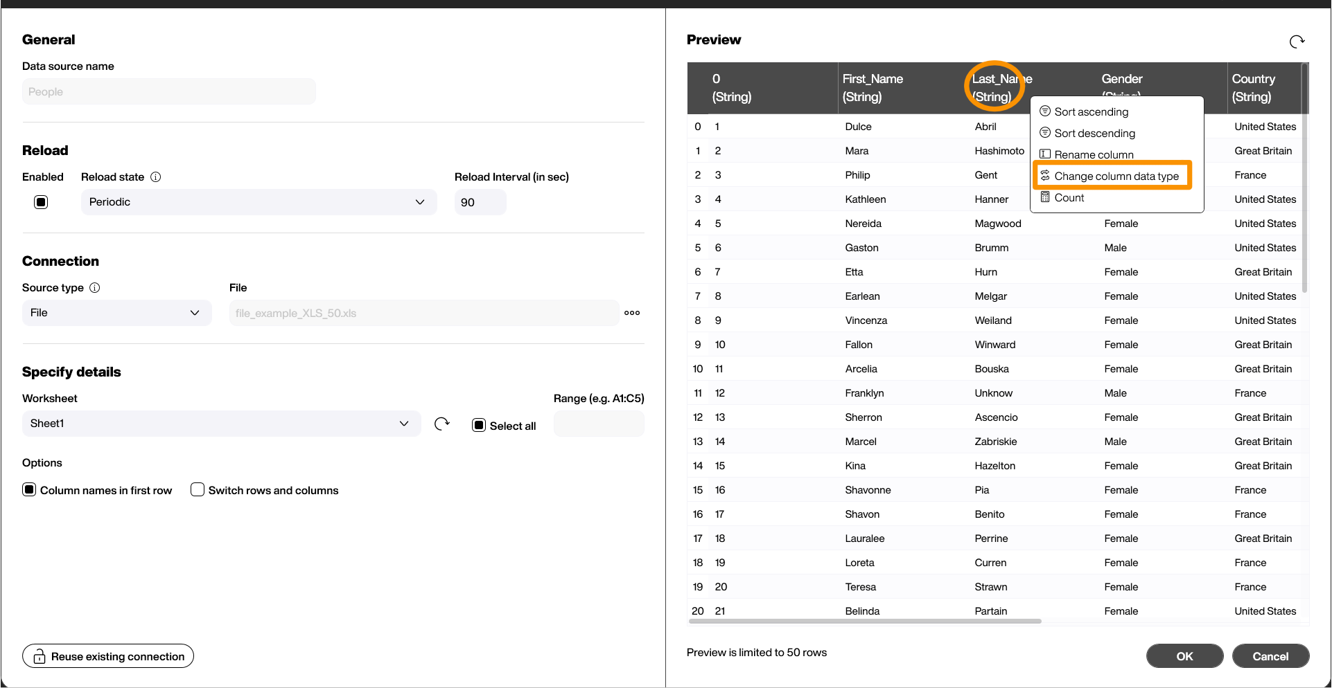 Change data type