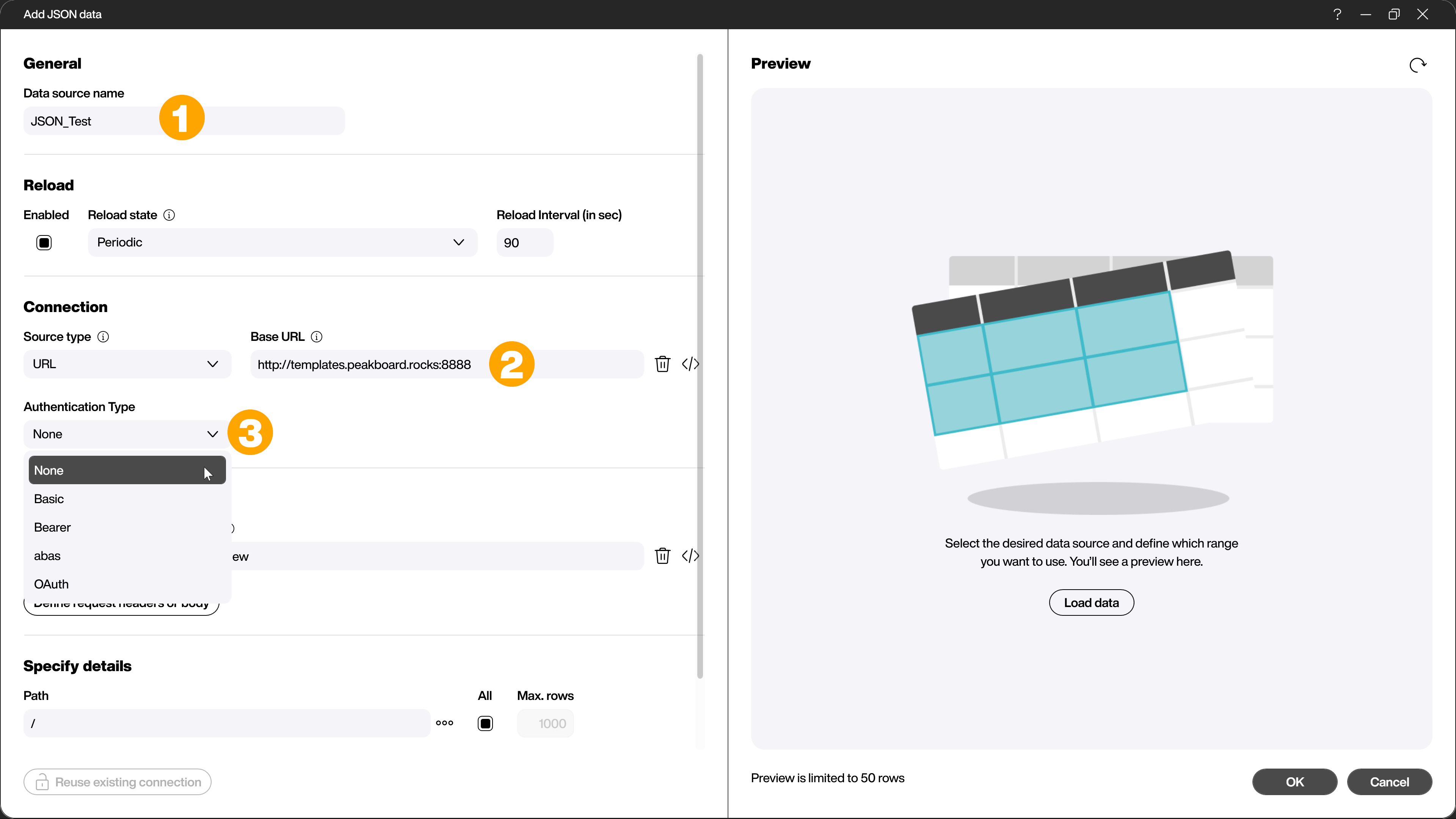 Configure JSON data source