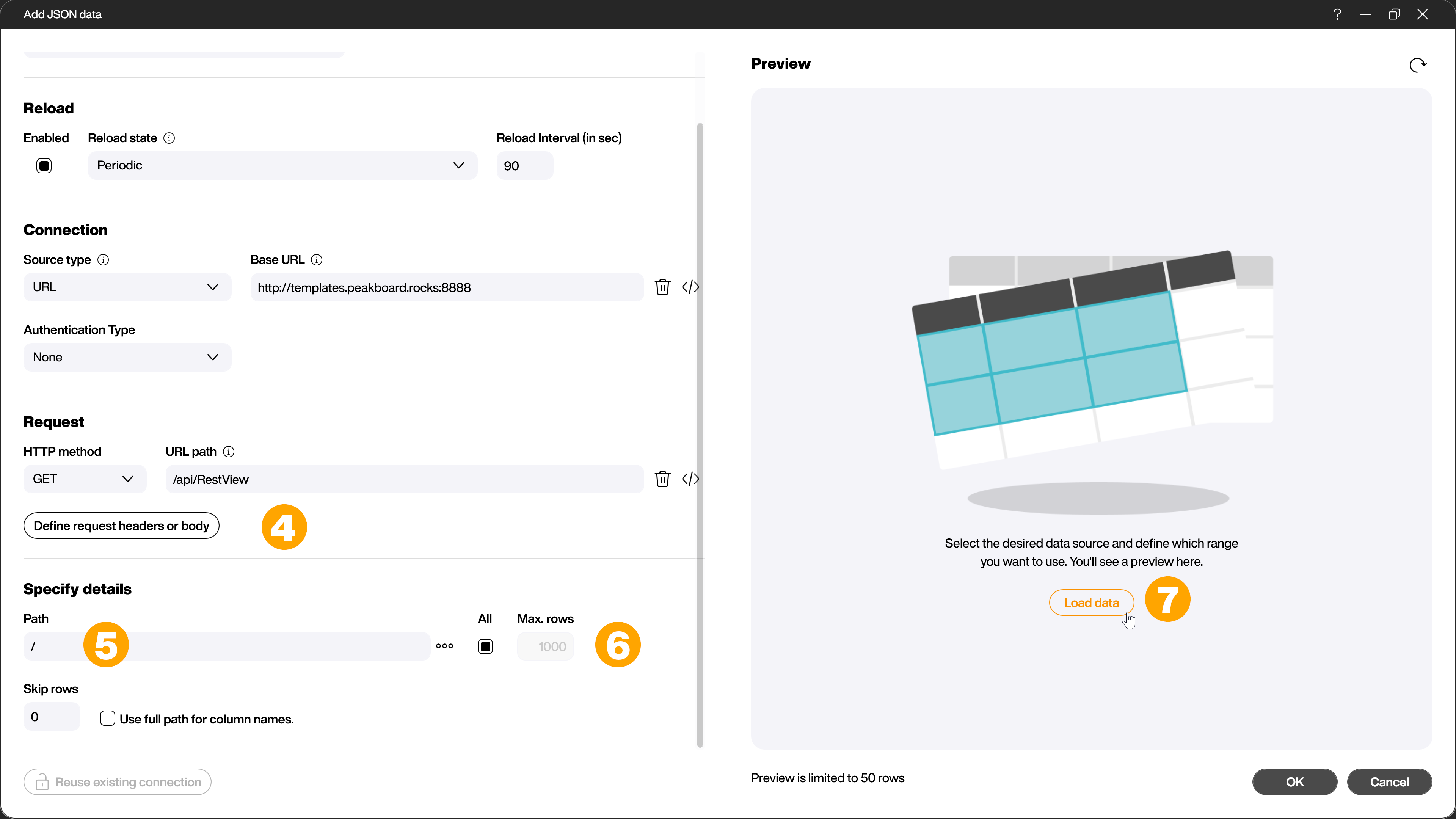 Configure JSON data source