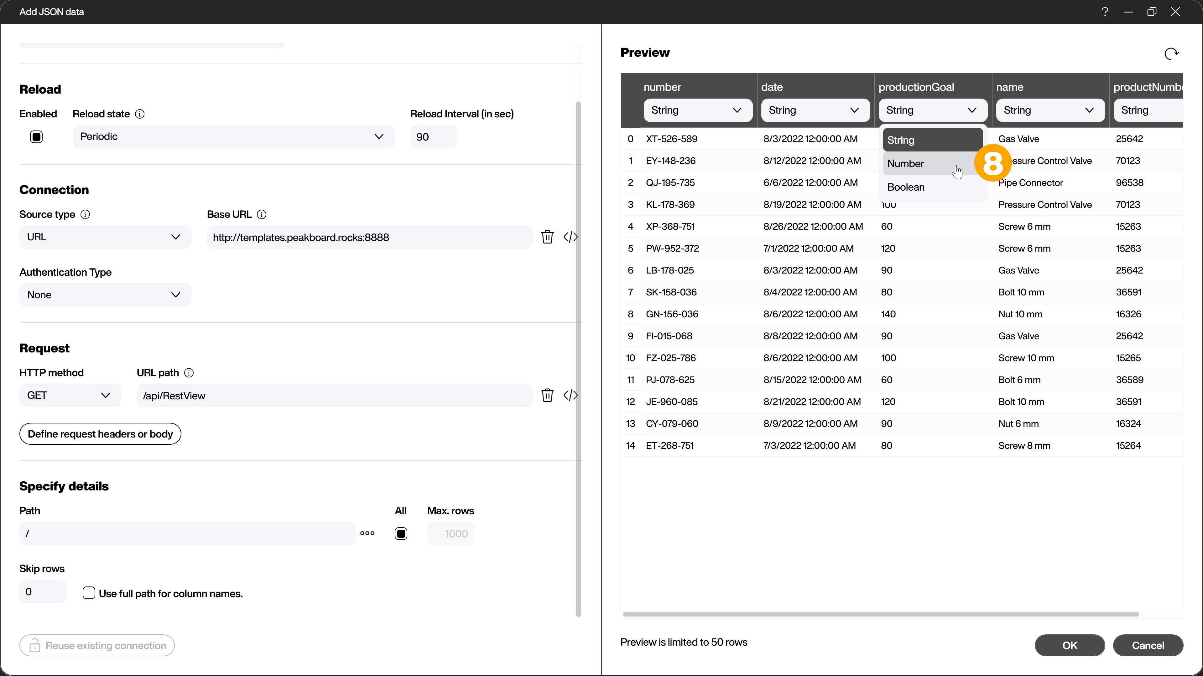 Configure JSON data source