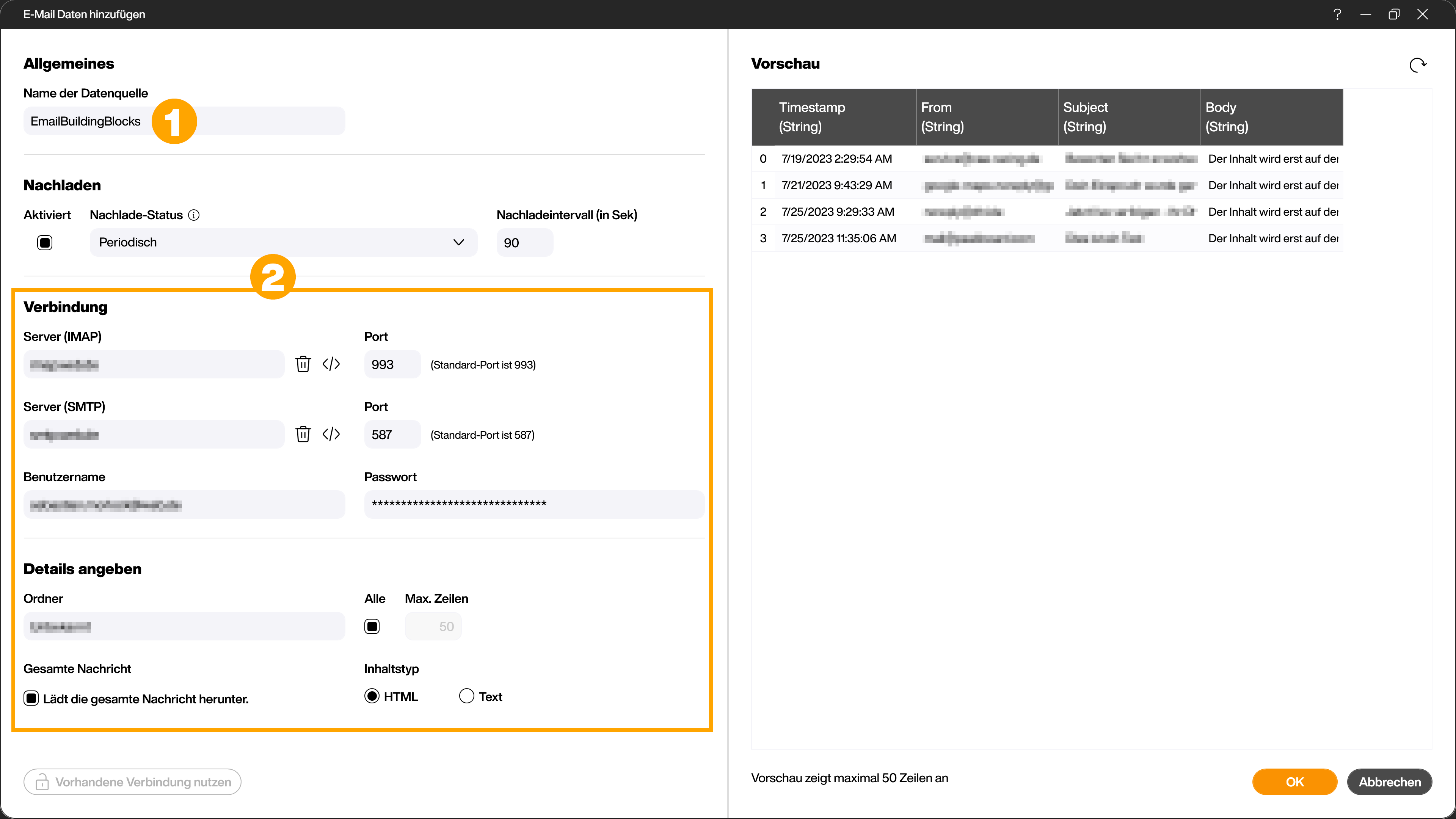 configure email data source