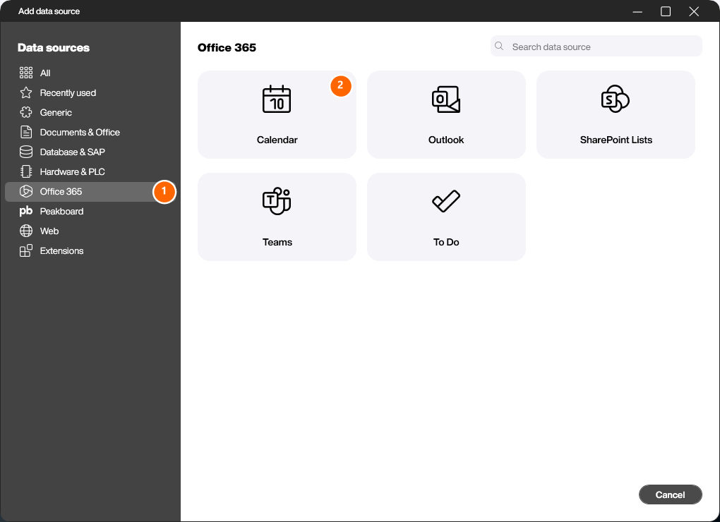 Add Microsoft Calendar data source