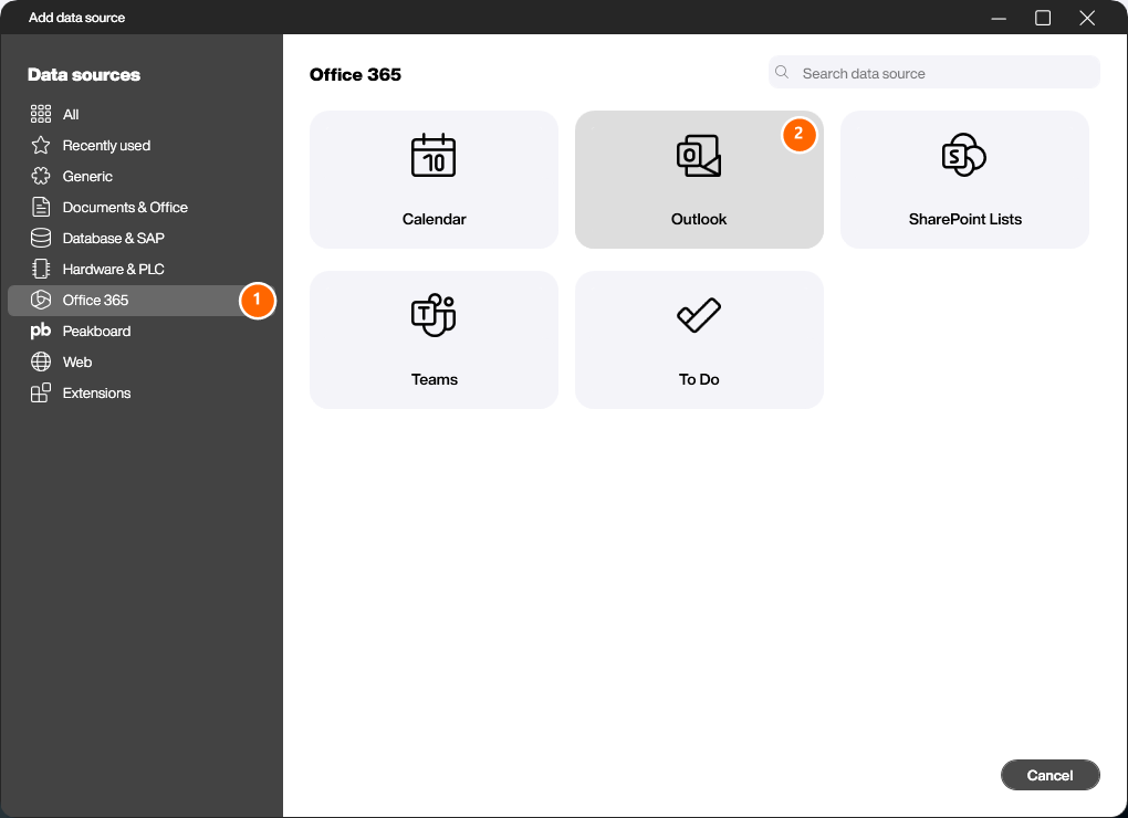 Add Office 365 Outlook data source