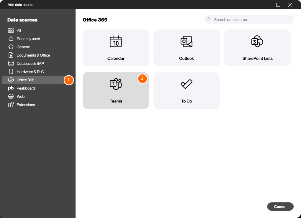 Office 365 Teams Datenquelle hinzufügen