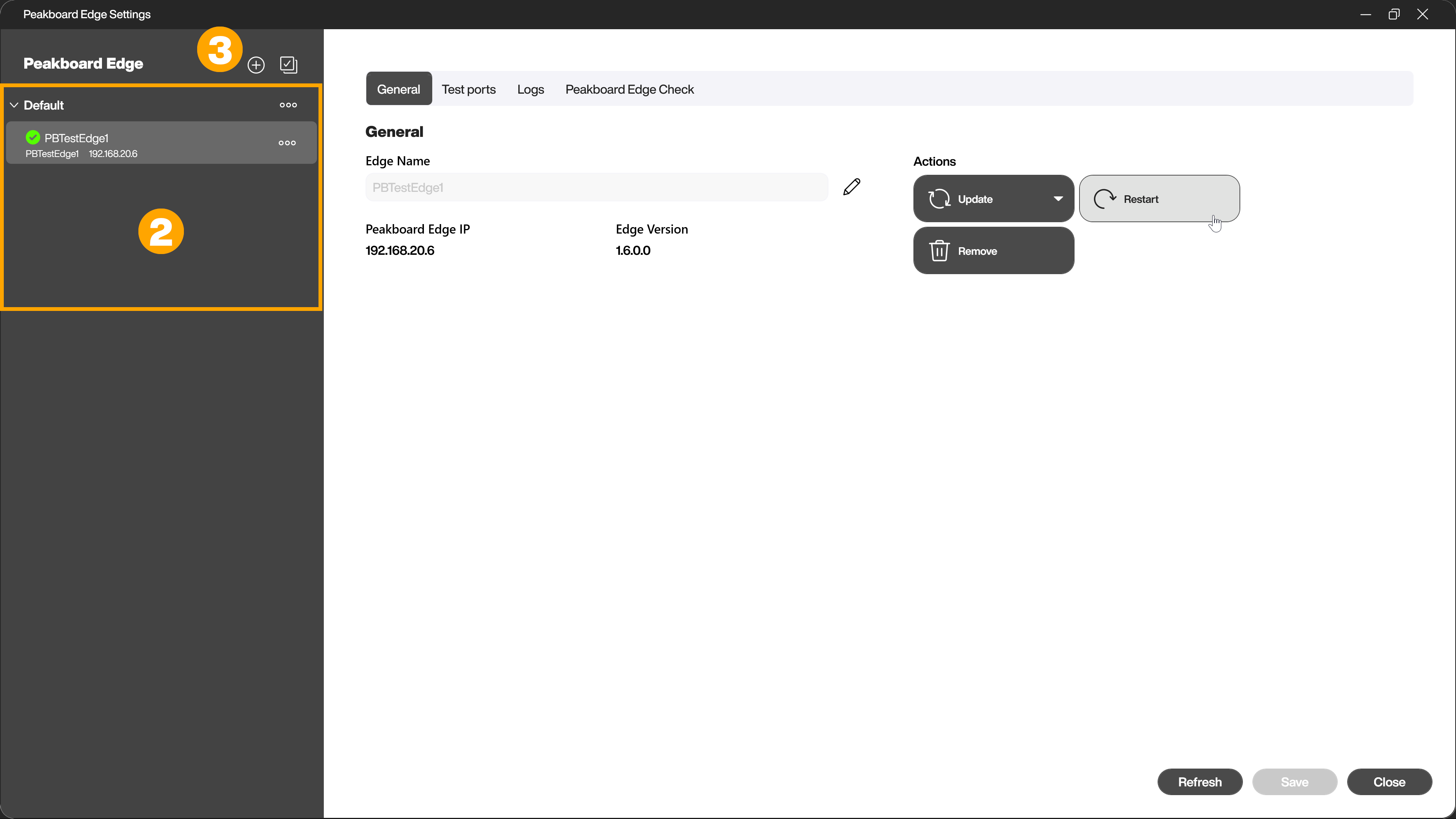 Peakboard Edge settings