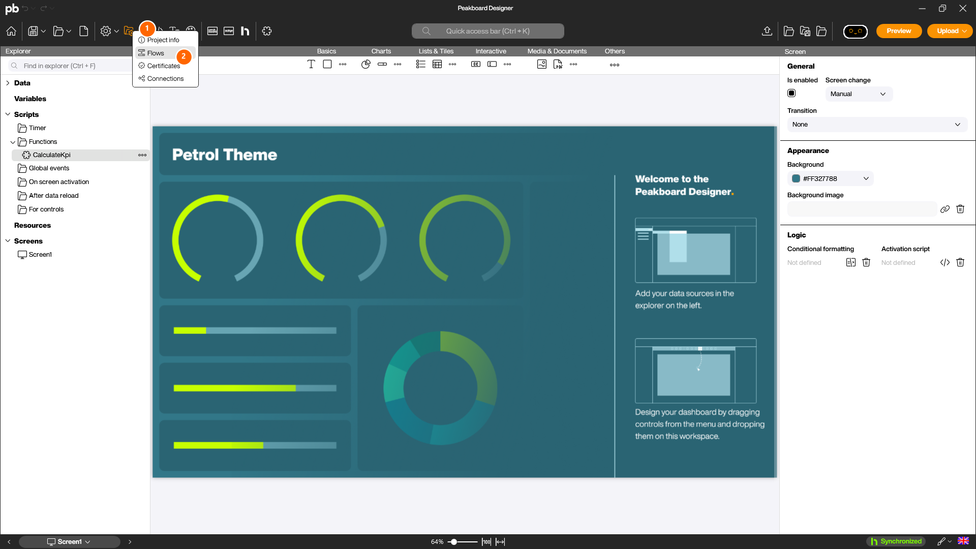 Open Flows from the Project menu