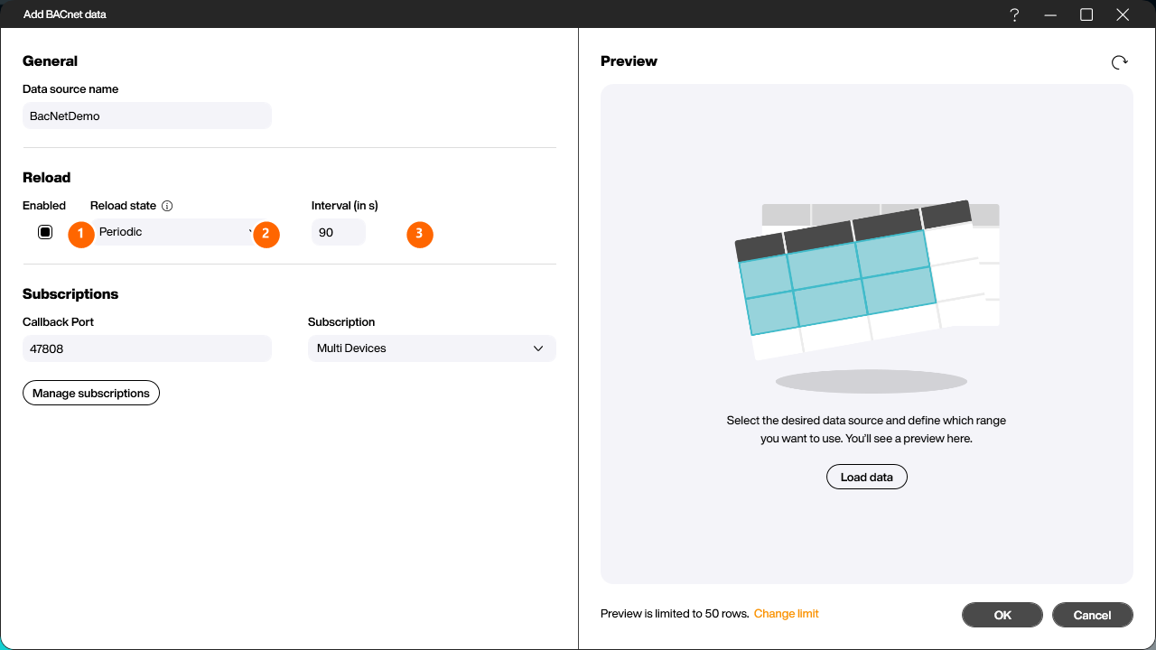 Reload options of a data source