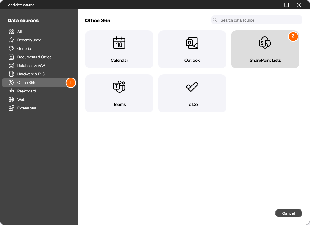 Add SharePoint Lists data source