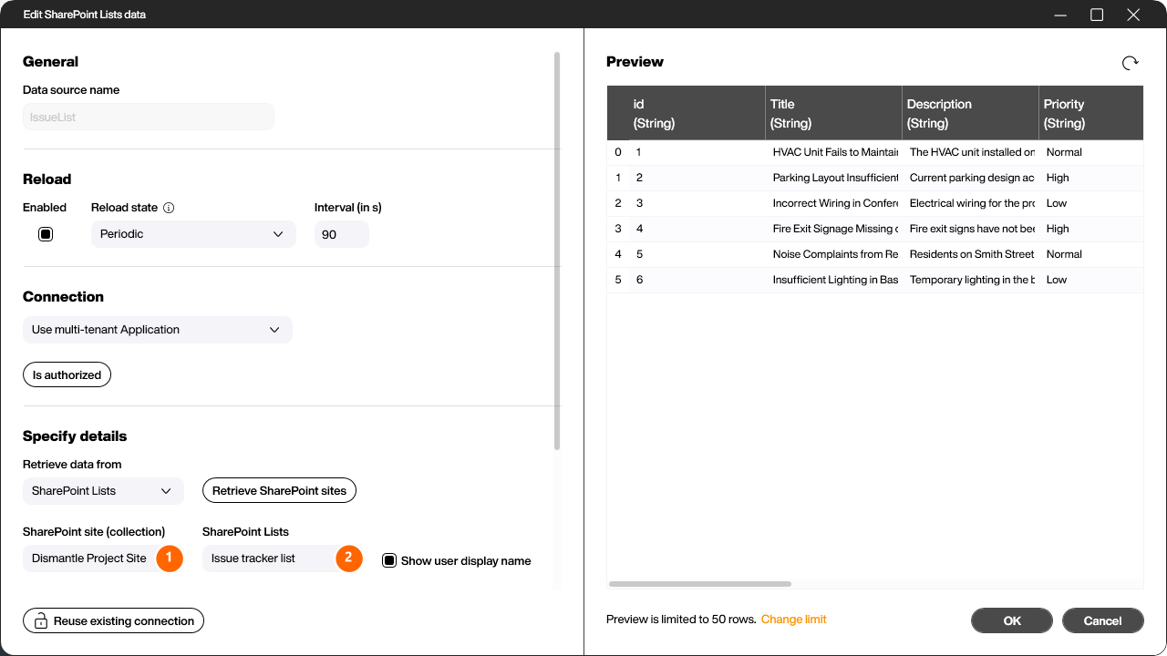 SharePoint Lists – pick site and list with data preview