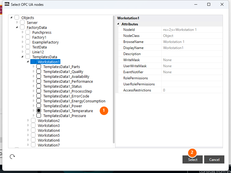 Selecting the writable variable in the node browser