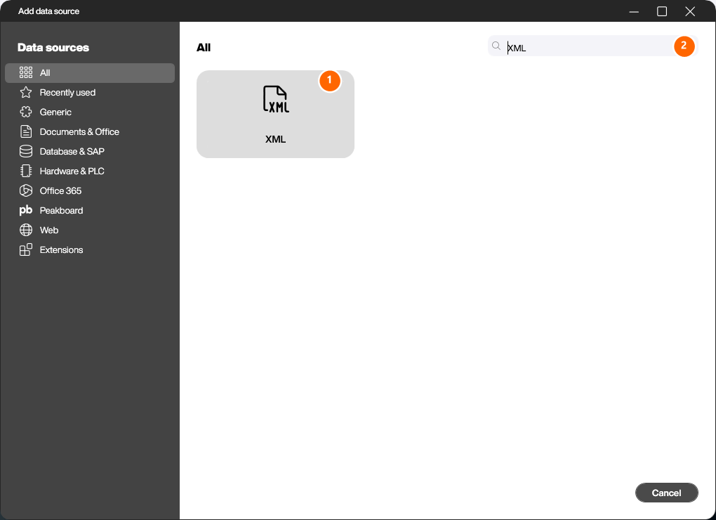 Add XML as a data source