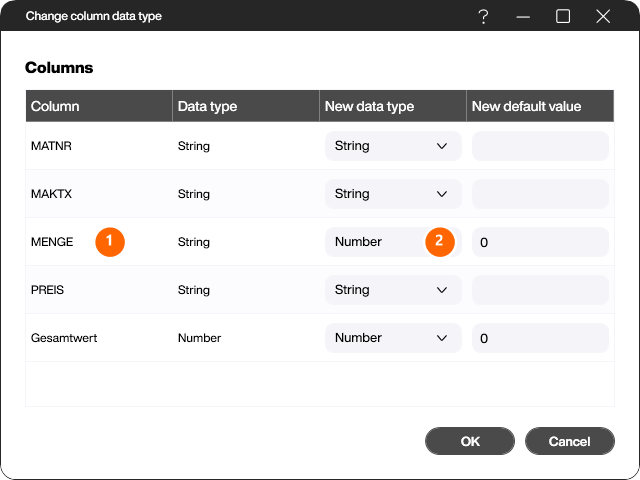 Change column data type