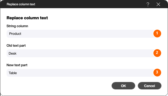 Replace column text