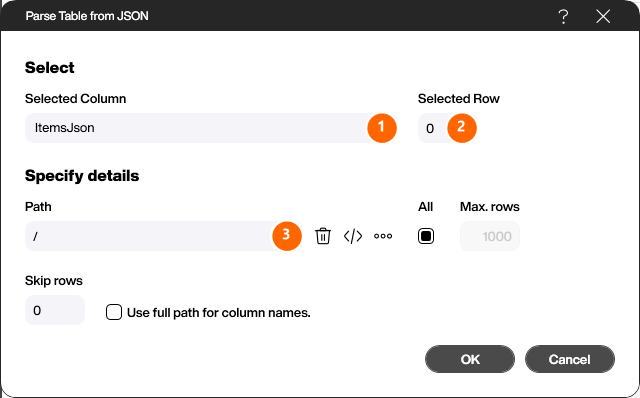 Create table from JSON