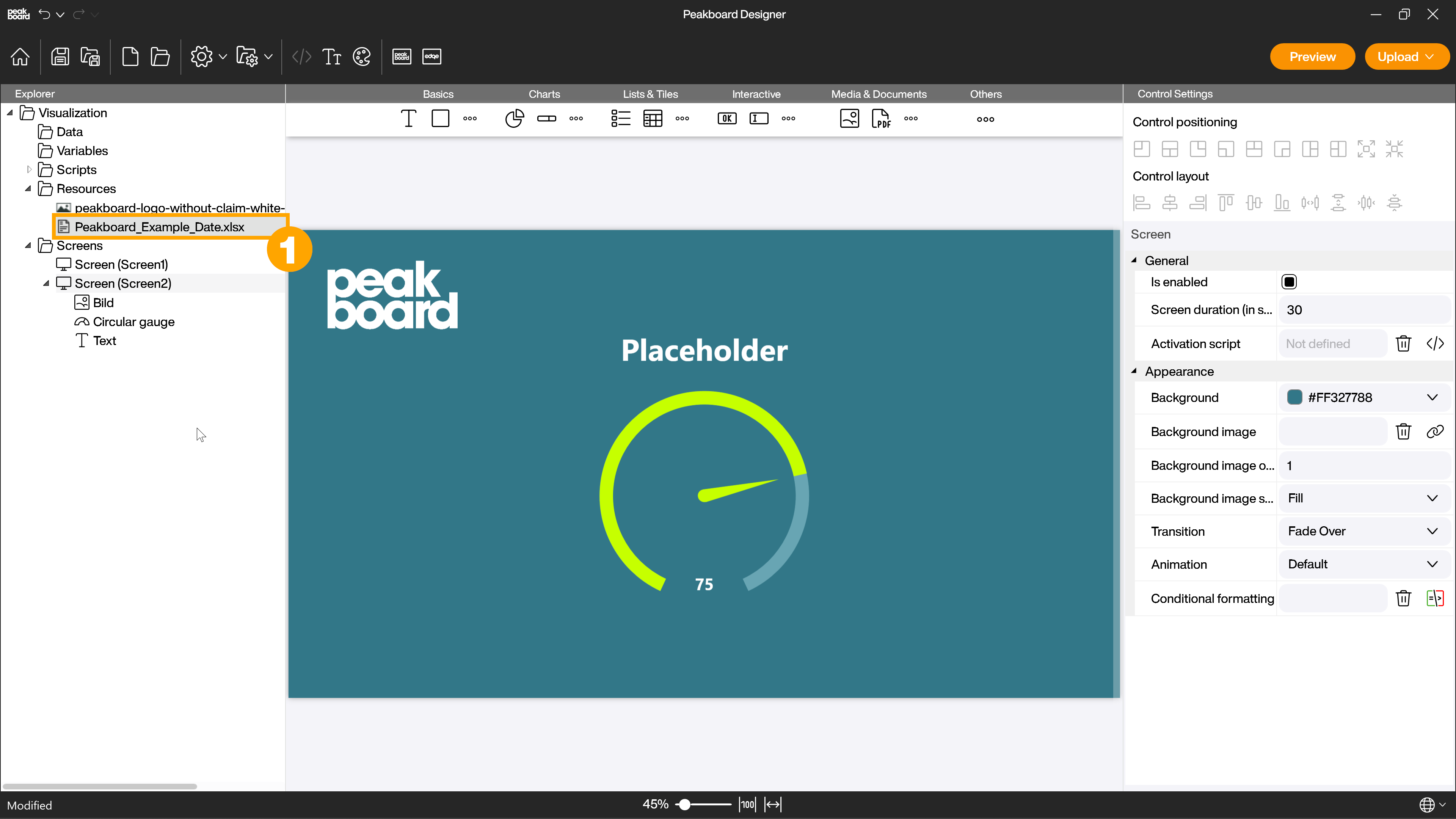 Peakboard Designer - Excel resource
