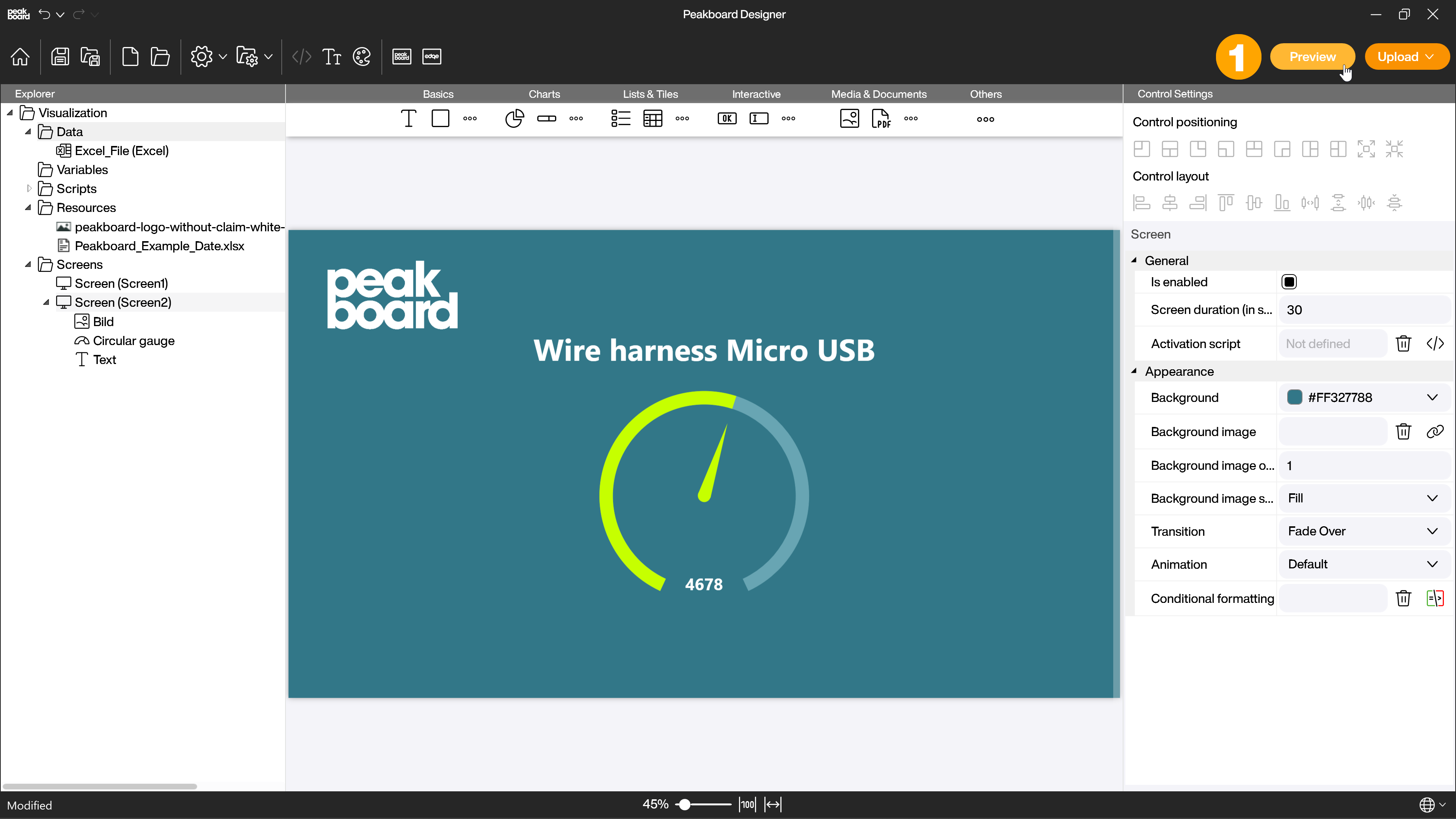 Peakboard Designer - Preview button