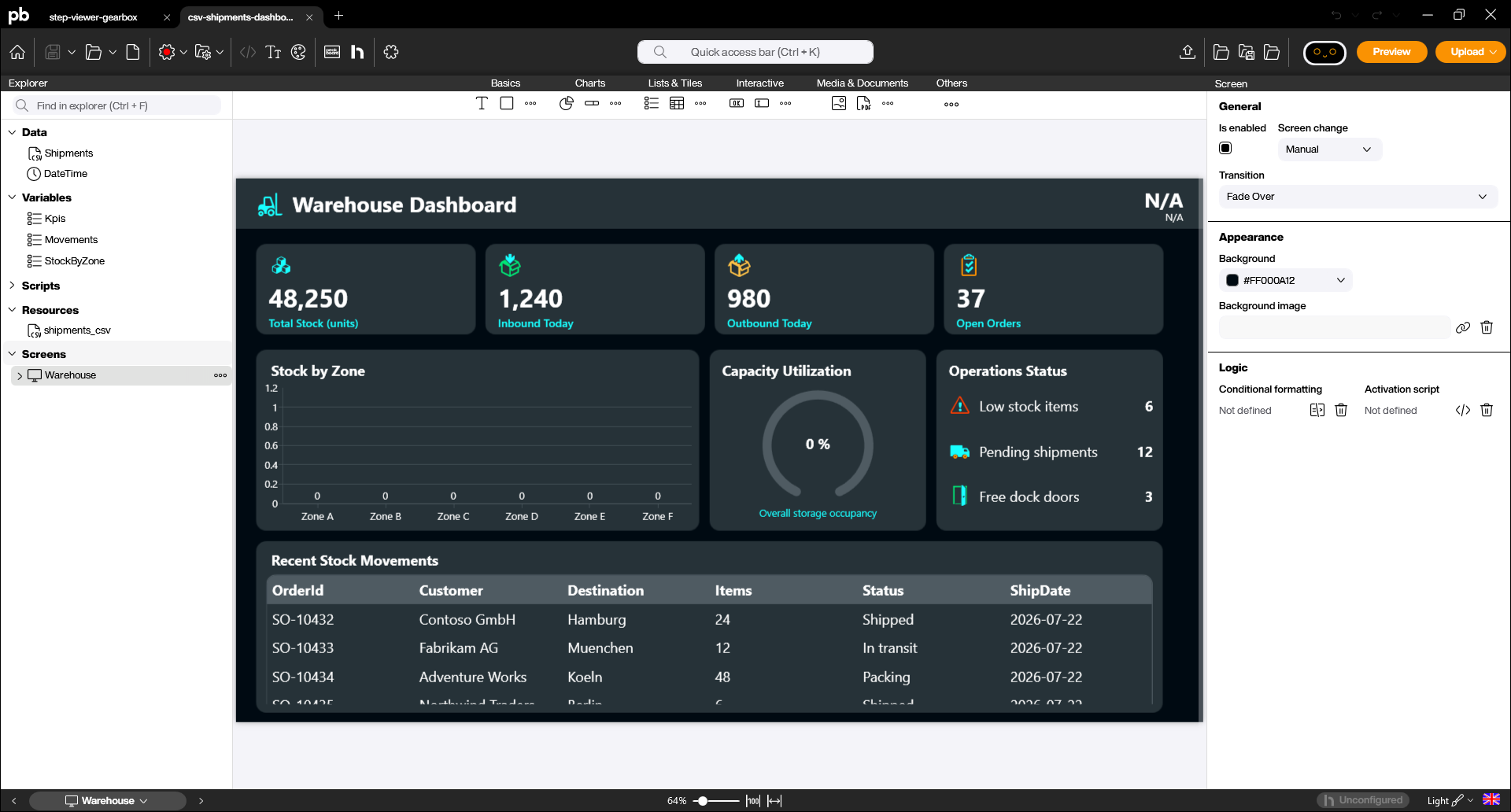 Two projects open as tabs in the Peakboard Designer