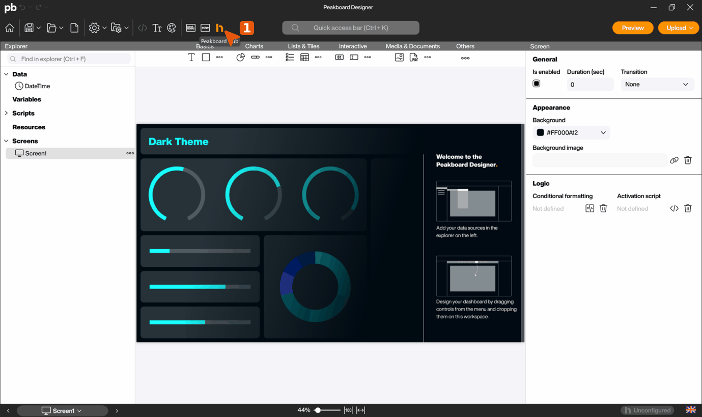 Peakboard Designer connection