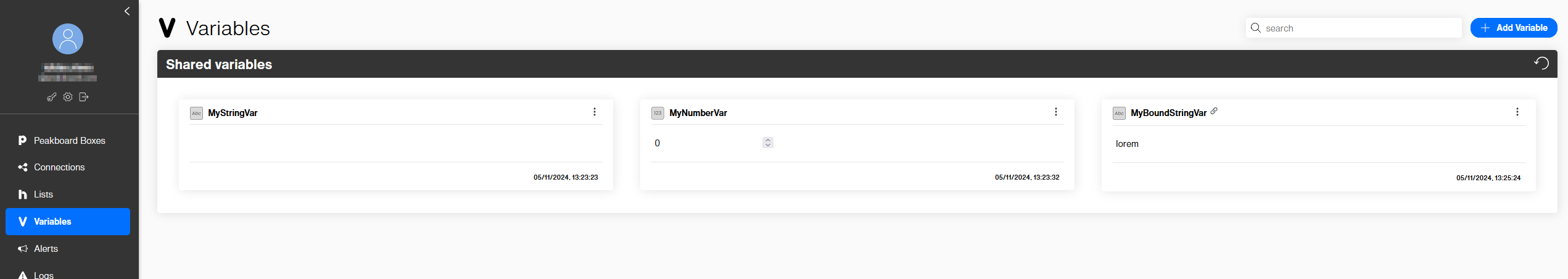 Peakboard Variables