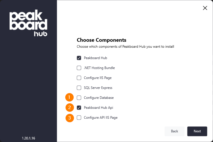 Peakboard Hub Setup components selection