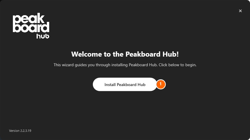 Begrüßungsbildschirm des Peakboard Hub Installers