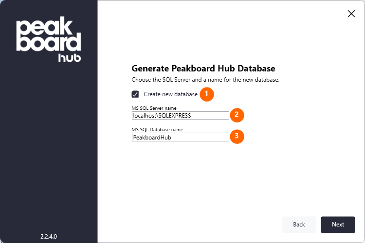 Database configuration — SQL Server and database name