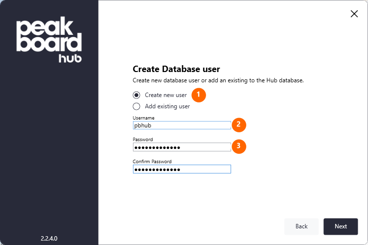 Creating the database user