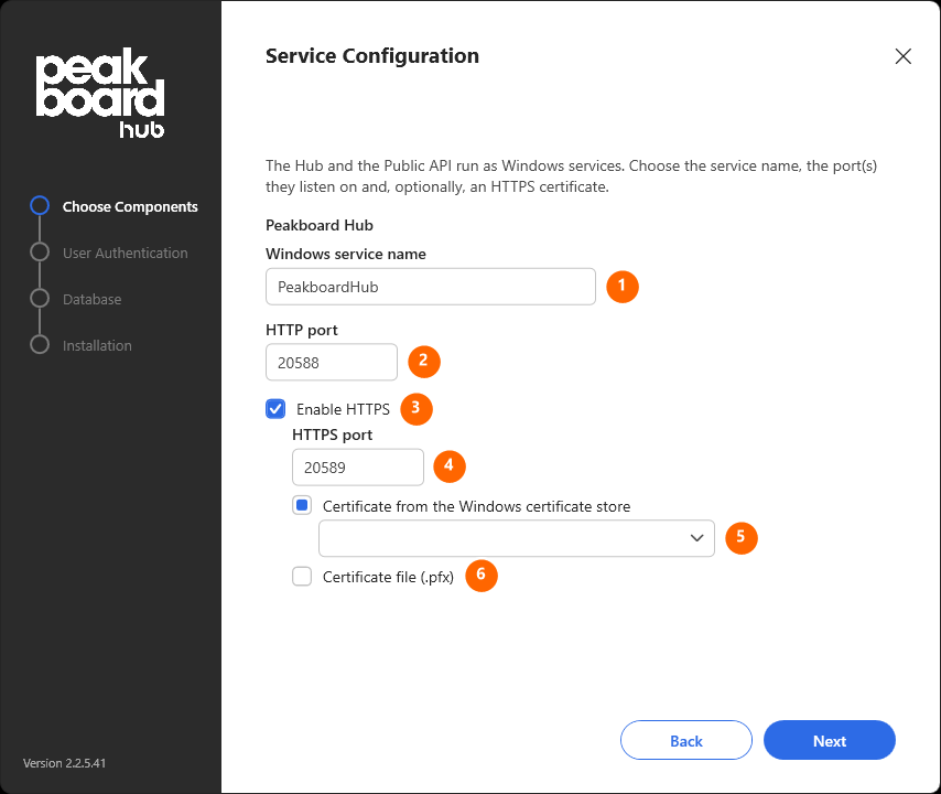 Dienstkonfiguration mit aktiviertem HTTPS