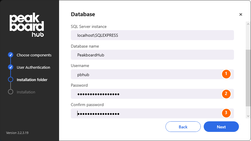 Datenbankkonfiguration — Nutzername und Passwort
