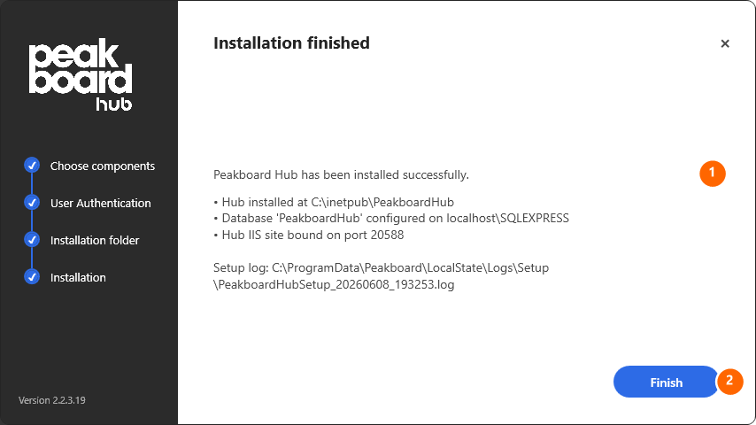 Erfolgreich abgeschlossene Installation