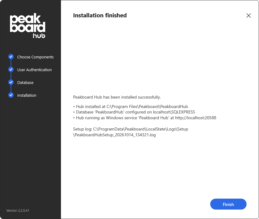 Erfolgreich abgeschlossene Installation