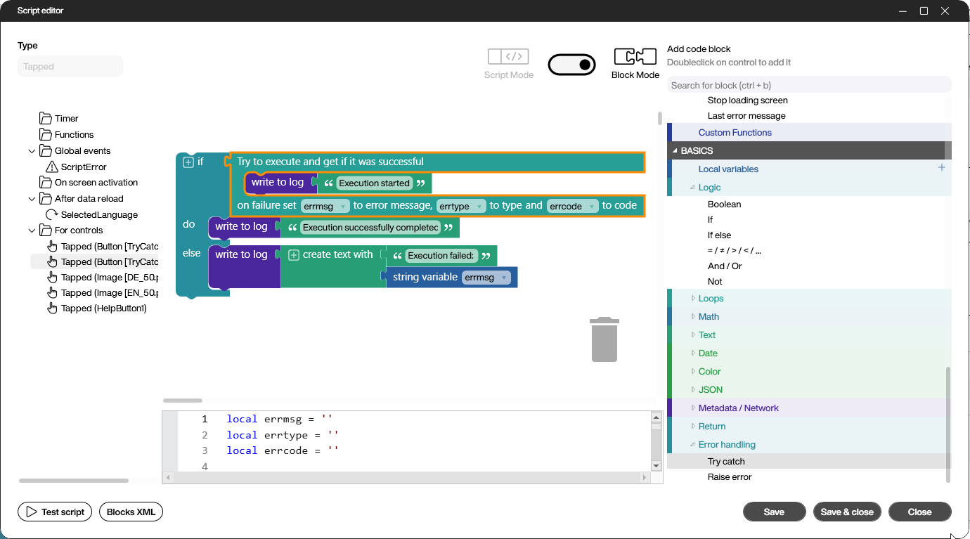 Error Handling in Peakboard Script