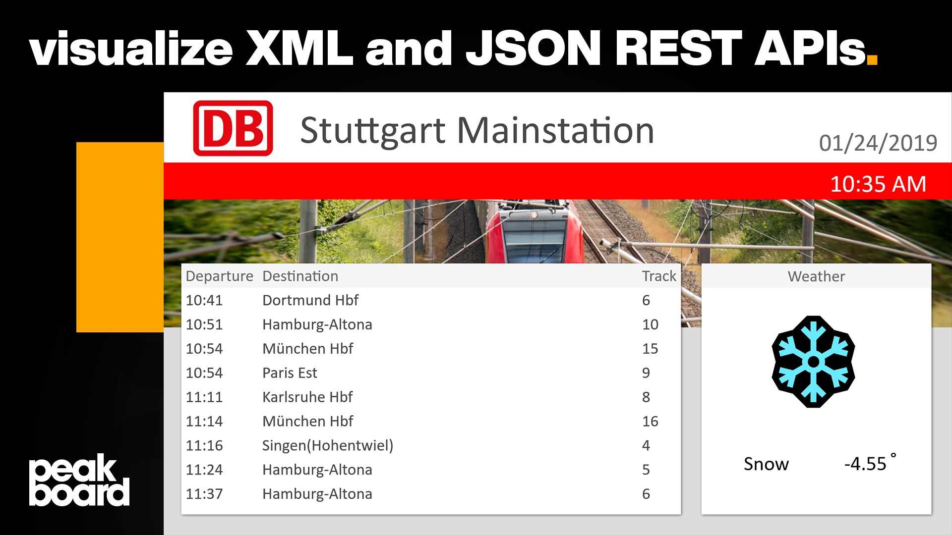 In this video we show you how to visualize XML and JSON REST APis with Peakboard.